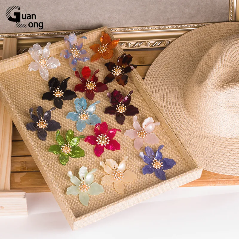 Dangle earrings GuanLong Hot Fashion Big Flowers dangle earrings For Women Bohemian Boho Ethnic Acrylic Cystal Dangle Drop Earrings Ear Jewelry