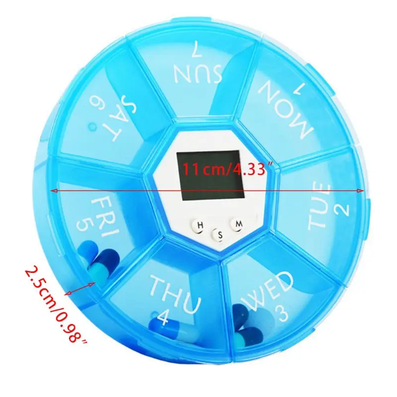 7 сеток коробка для таблеток Электрический напоминание таймер сигнализация Еженедельный круглый органайзер чехол для лекарств 7 сеток для приема лекарств