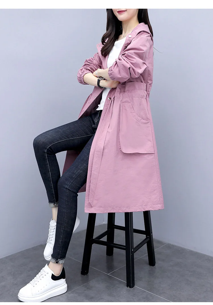 Casual Mid-length Trench Coat Women's Autumn New Style Popular French Loose-Fit Slimming Elegant Hooded Cropped Jacket Wome