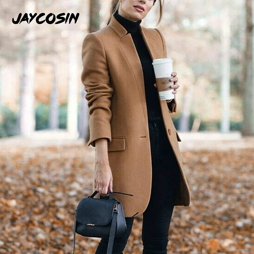 JAYCOSIN женское приталенное длинное пальто на пуговицах с длинным рукавом Новая мода осень/Осень Повседневная простая Классическая Длинная ветровка