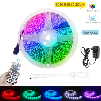 

5050 RGB LED Strip Waterproof Diode Tape WIFI LED Music 44Key IR Remote Bluetooth Controller 2M 5M 10M LED Adapter