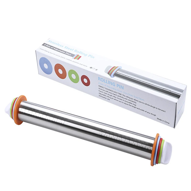 

17inch Adjustable Stainless Steel Rolling Pin With Dough Mat Dough Roller with 4 Removable Adjustable Thickness Rings