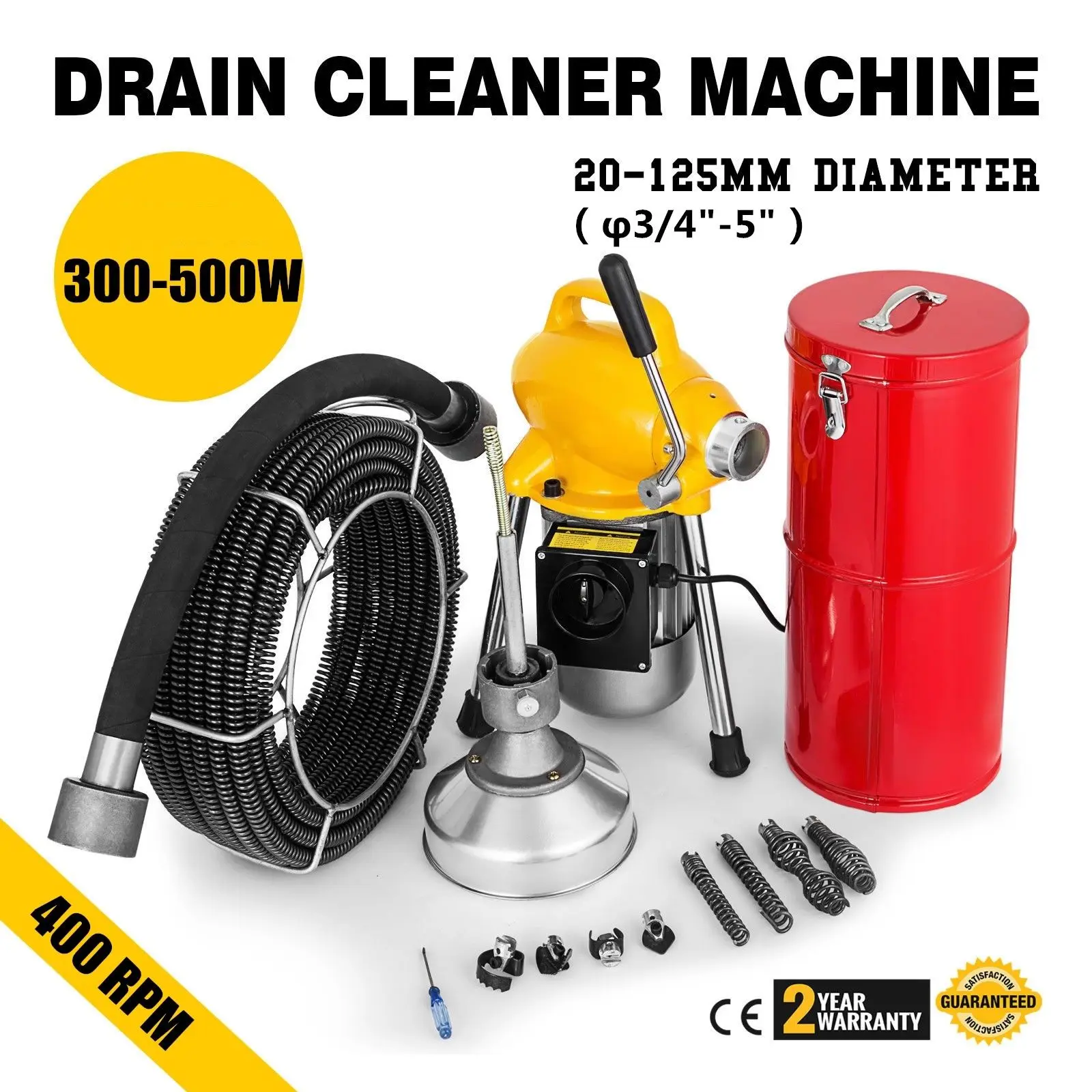 3/4"~4"Pipe Auger Sectional Drain Cleaner w/Cutter Snake Sewer Clog Machine USA 
