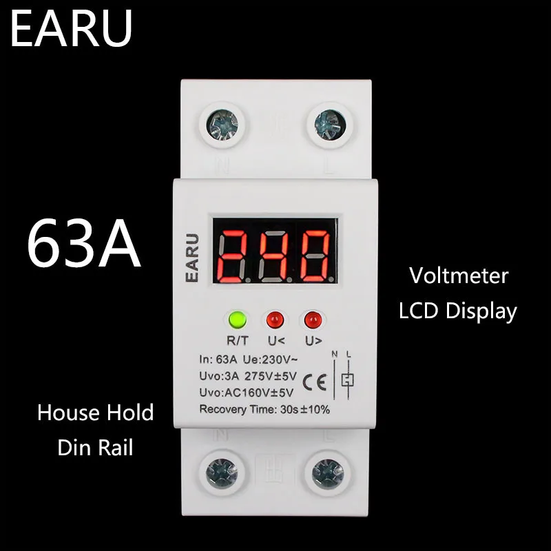 

40A 60A 220V Automatic Reconnect Over Voltage Under Voltage Protection Protective Device Relay With Voltmeter Voltage Monitor