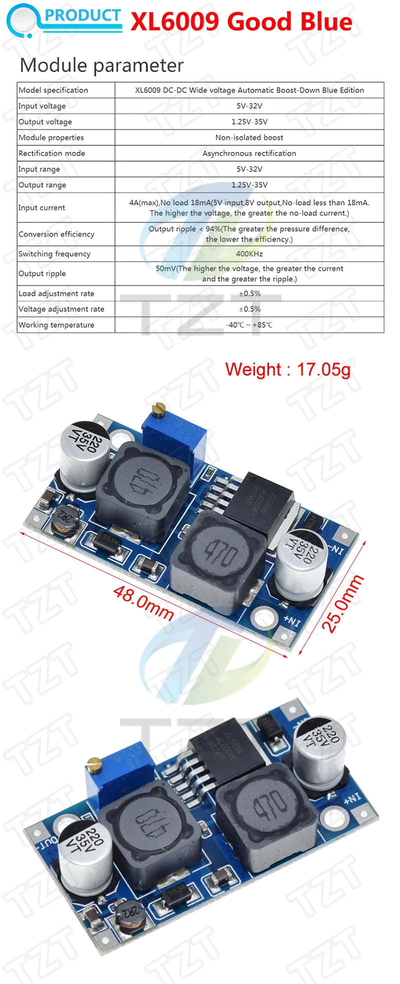 TZT DC-DC Auto Boost Buck einstellbarer Abwärtswandler XL6009 Modul Solerspannung – Detail 5
