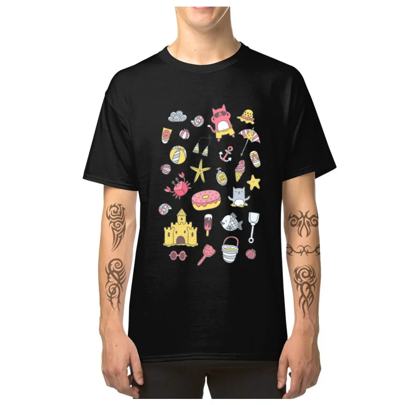  Men's T-Shirt Cats_on_the_beach_8934 Printing Tees All Cotton Crewneck Short Sleeve Casual Tee-Shirt VALENTINE DAY Cats_on_the_beach_8934 black