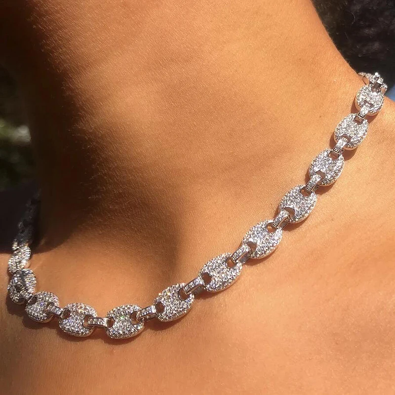 Collar de granos de café para mujer, cadena marina hinchada de 12mm