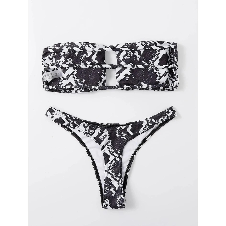 Sexy Snake Print Bikini 2022 Bandeau Swimwear Women Swimsuit Female High Waist Bikinis Set Swimming for Bathing Suit Beach Wear
