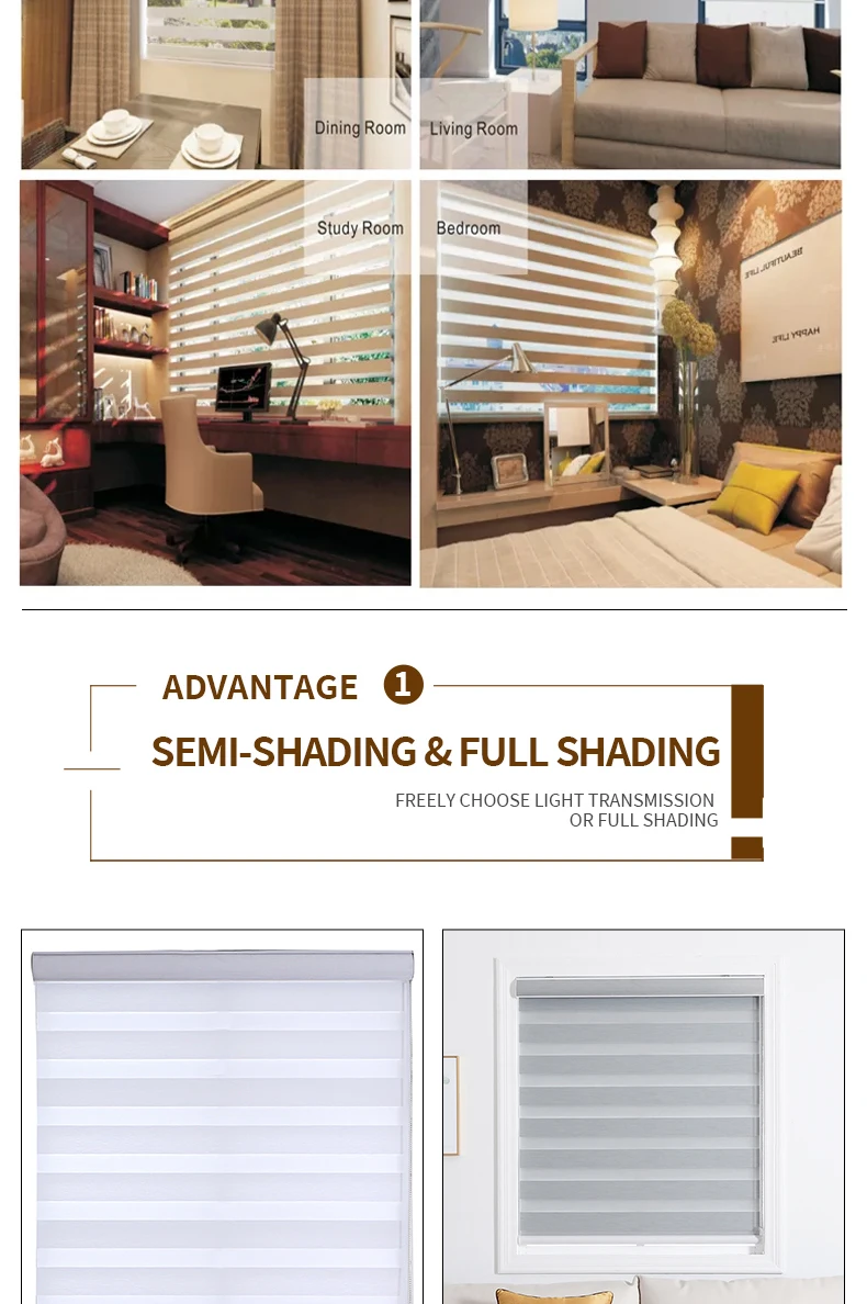 Double layer Day and Night Indoor Shade Window Manual Zebra Blinds Shade Dual Roller Blinds