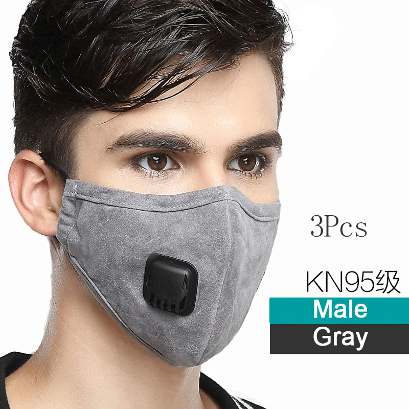 3 x Male-Gray 3 шт многоразовая анти-аллергическая хлопковая маска для губ анти-дымка Анти-пыль маска для лица ветрозащитная рот-Муфельная бактерия грипп лицо медицинская маска - Цвет: 3 x Male-Gray