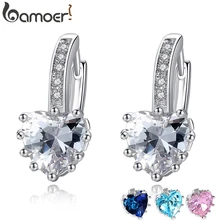 BAMOER серебряные 4 цвета камни в форме сердца трендовые и элегантные AAA циркониевые серьги-гвоздики для вечерние n подарок YIE095