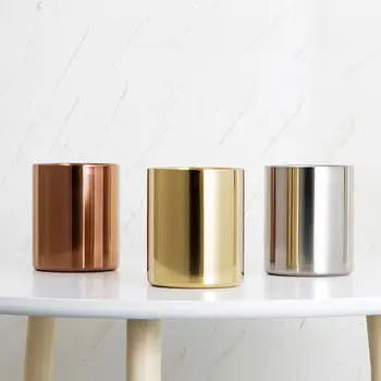 

Gold-Tone Vase Wind Northern Europe Denmark round Brass Color Pen Holder Metal Flower Container shou na bei Decoration