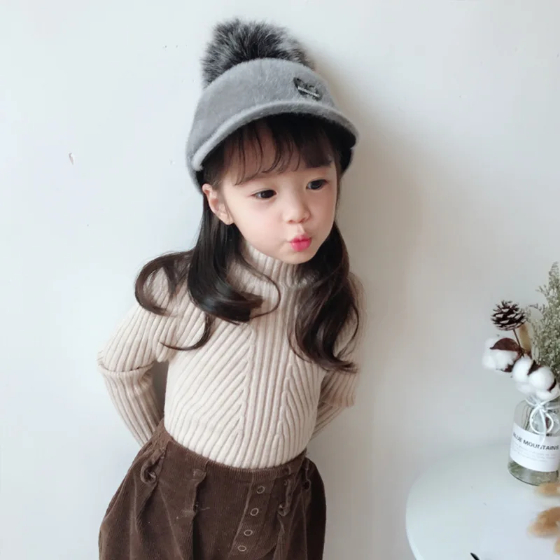 

2019 Autumn And Winter New Style Children Brushed And Thick Pullover Knitting Shirt GIRL'S Sweater Warm High Collar Baby Base Sh
