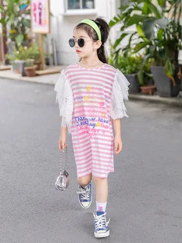 

2020 New Dress For Girls Summer Ruffles Striped Shirt Dress Children Girl Clothes Princess/toddler Dress Casual Kids Dress 10 12