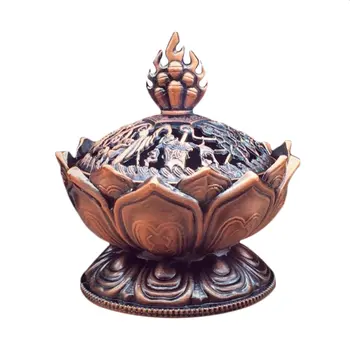 

Holy Tibetan Lotus Designed Incense Burner Zinc Alloy Bronze Mini Incense Burner Incensory Metal Craft Home Decor