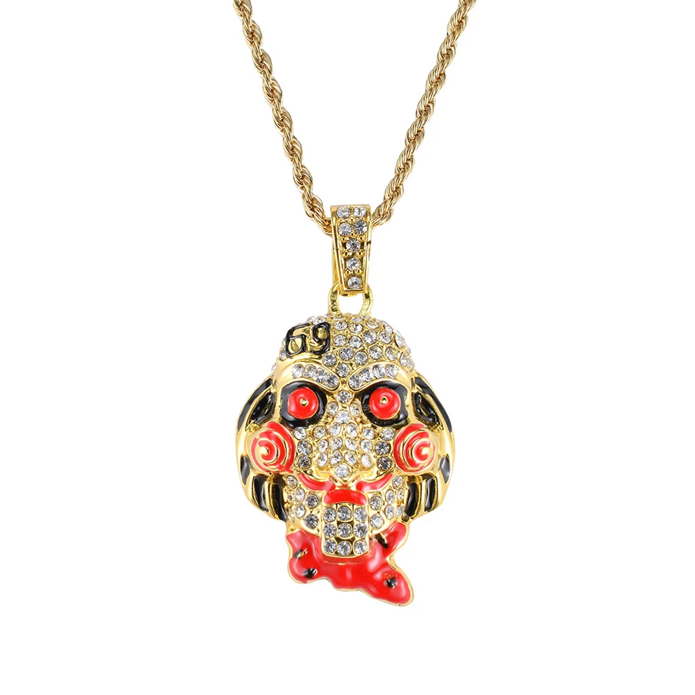 Ожерелье в стиле хип-хоп с изображением маски ужаса 69 и красочная круглая цепочка с подвеской для тенниса 1", полностью покрытая кристаллами кубинская Цепочка-чокер, ювелирный набор