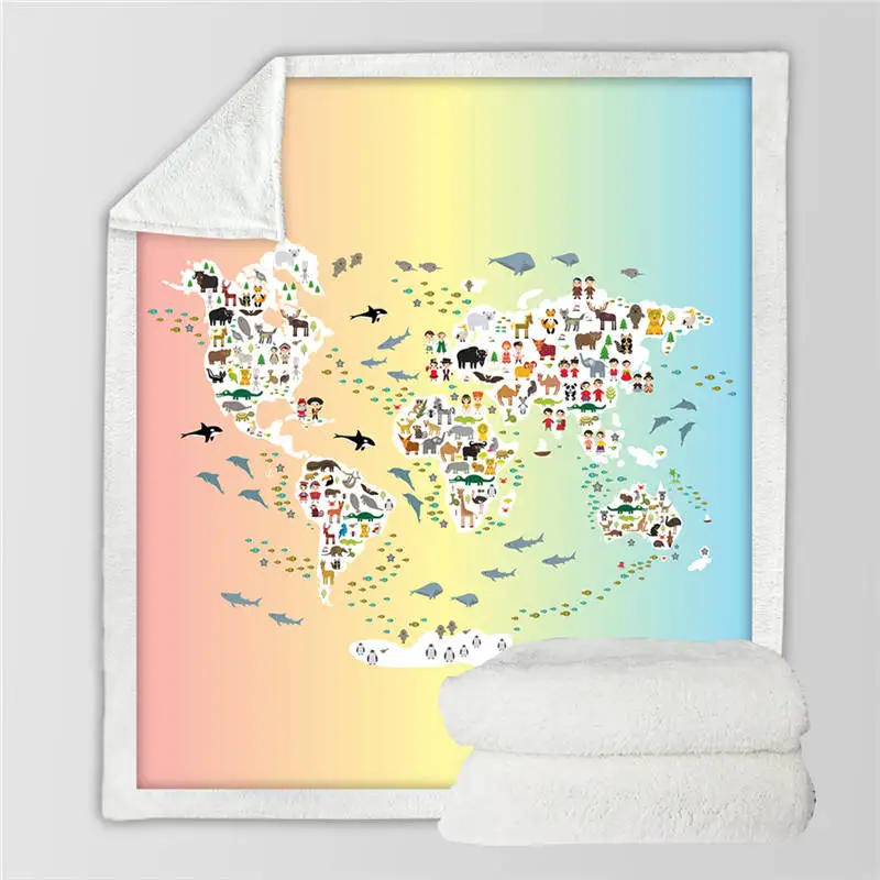 BeddingOutlet, карта мира, шерпа, пледы, одеяло, яркий принт, синее Флисовое одеяло для кровати, супер мягкое, уютное, плюшевое покрывало, 130x150 - Цвет: Map 6