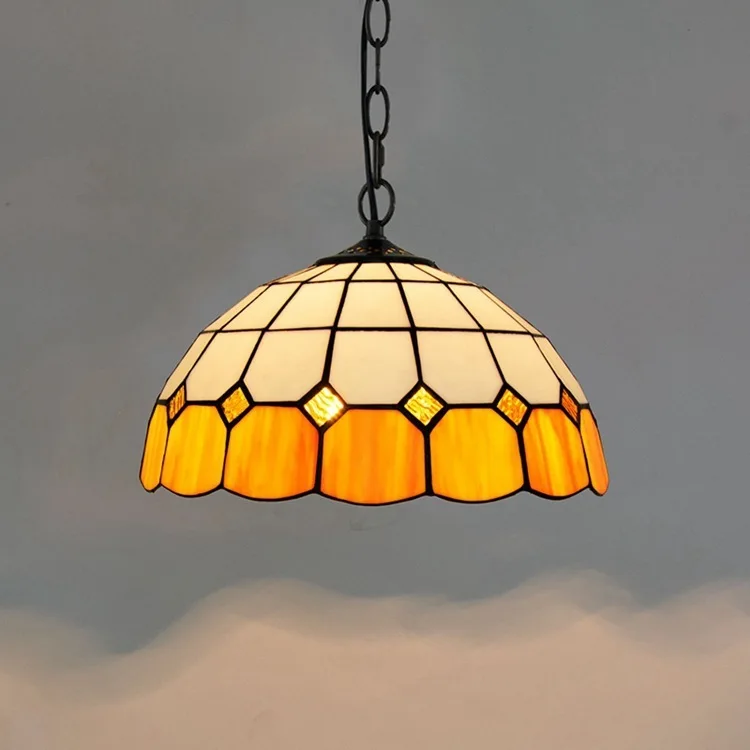 

European style simple Mediterranean Tiffany color glass retro dining room bedroom orange chandelier 30cm lamp