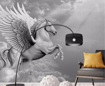 

CJSIR Custom Wallpaper Black and White European-style Atmosphere Pegasus Relief Murals Living Room Bedroom Wall 3d Wallpaper