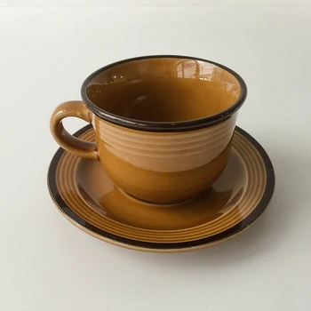 

Espresso Coffee Saucer Cup Set Ceramic Flower Tea Retro Line Coffee Cups Eco Friendly Kubek Drewniany Kitchen Dining Bar EF50CS