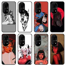 

Fashion Devil Girl Phone Cover For Huawei P30 P40 P50 Pro Mate 40 40PRO PLUS HONOR 50 50Pro 50SE Non-Slip Frame Phone Case