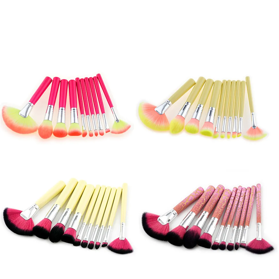 10 Makeup Brushes Set Makeup Tools Burst Crack Handle/yellow Handle/red Handle Fan-shaped Brush Nylon Hair