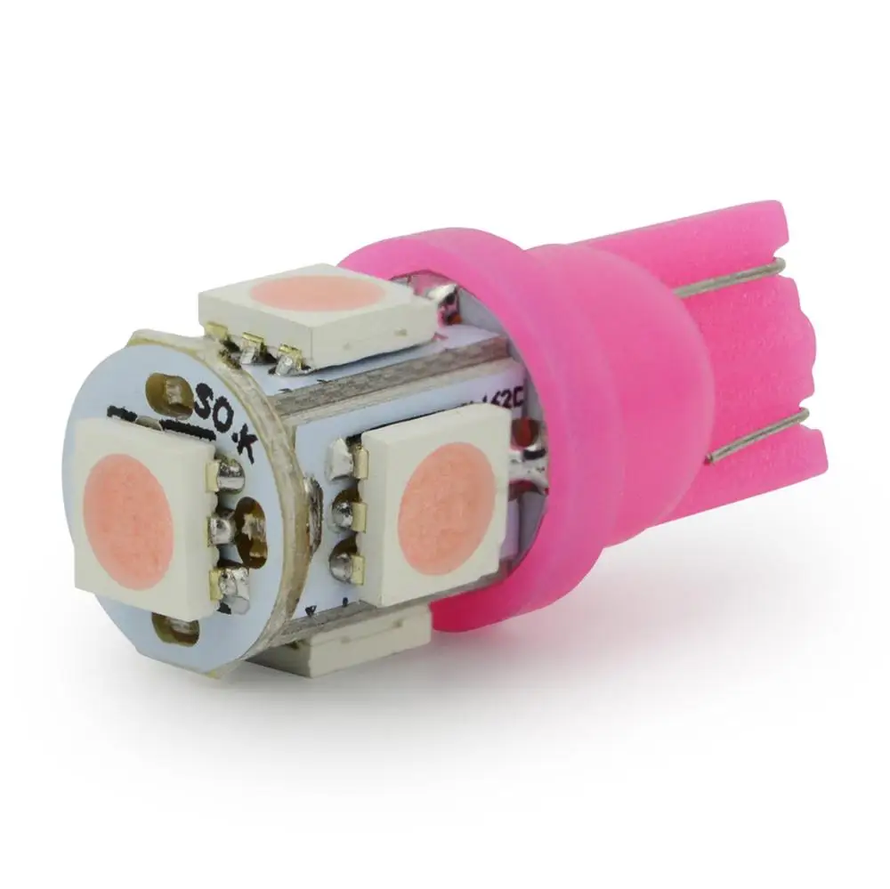 100 шт./лот T10 5Smd 5050 W5W 192 168 194 ВОДИТЬ Автомобиль светильник лампы белого, розового, голубого, зеленого цветов для Желтые красные лампочки 12v 6500k просвет светильник