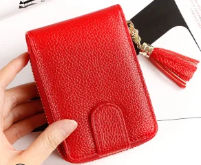 Multifunctional credit card wallet Men's leather wallet RFID business cards High capacity wallet purse direct shipping - Color: Red