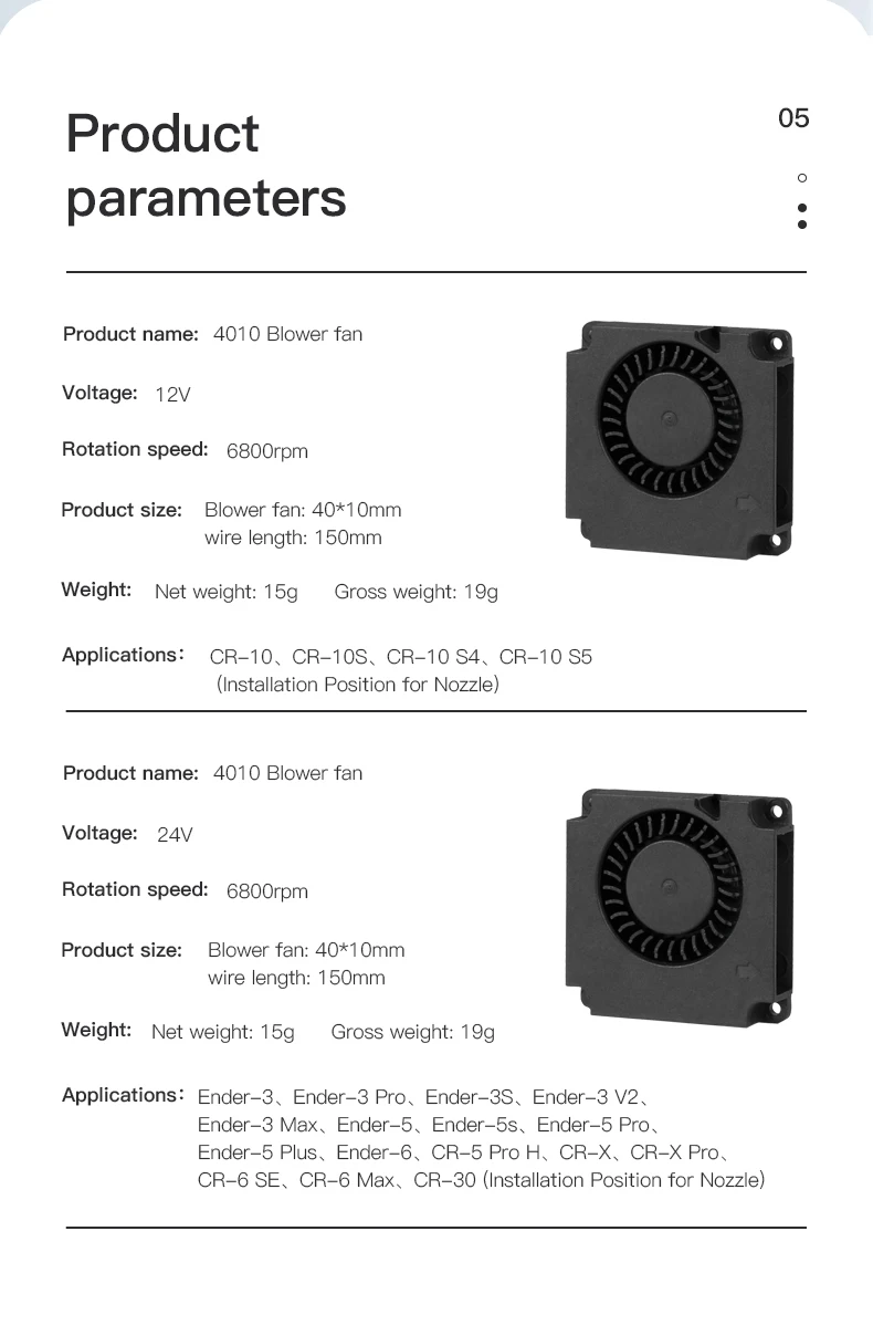 CREALITY 3D Printer 4010 Blower Fan 40MM 40x40x10MM 24V/12V DC Cooler Small Cooling Fan FOR 3D PRINTER PART Creality Printer canon printer print head