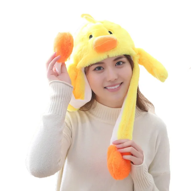 as picture Шапка с заячьими ушами Kawaii забавная ручная защемление подушки безопасности с длинными ушами, светящаяся в темноте мультяшная плюшевая подвижная игрушка, шапка, подарки для девочек - Цвет: as picture