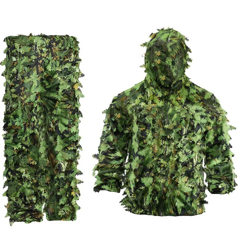 

Top!-Sticky Flower Bionic Leaves Camouflage Suit Hunting Ghillie Suit Woodland Camouflage Universal Camo Set
