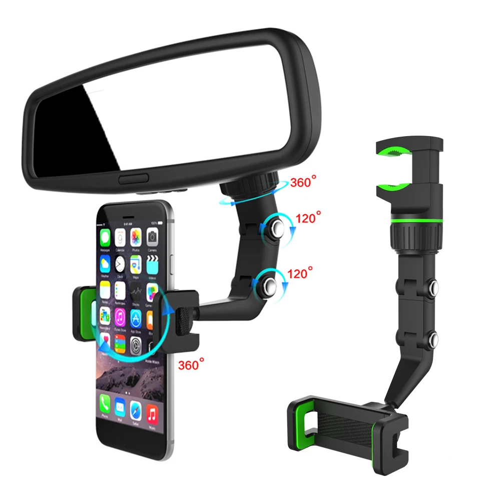 Universal Car Rearview Mirror Phone Mount Holder Concealed Clip Smartphone Bracket Rotary Auto Interior Support Accessores phone stand for desk