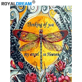 

ROYALDREAM Flowers Dragonfly DIY Painting By Numbers Canvas Painitng Home Wall Art Picture Coloring By Numbers For Home Decor
