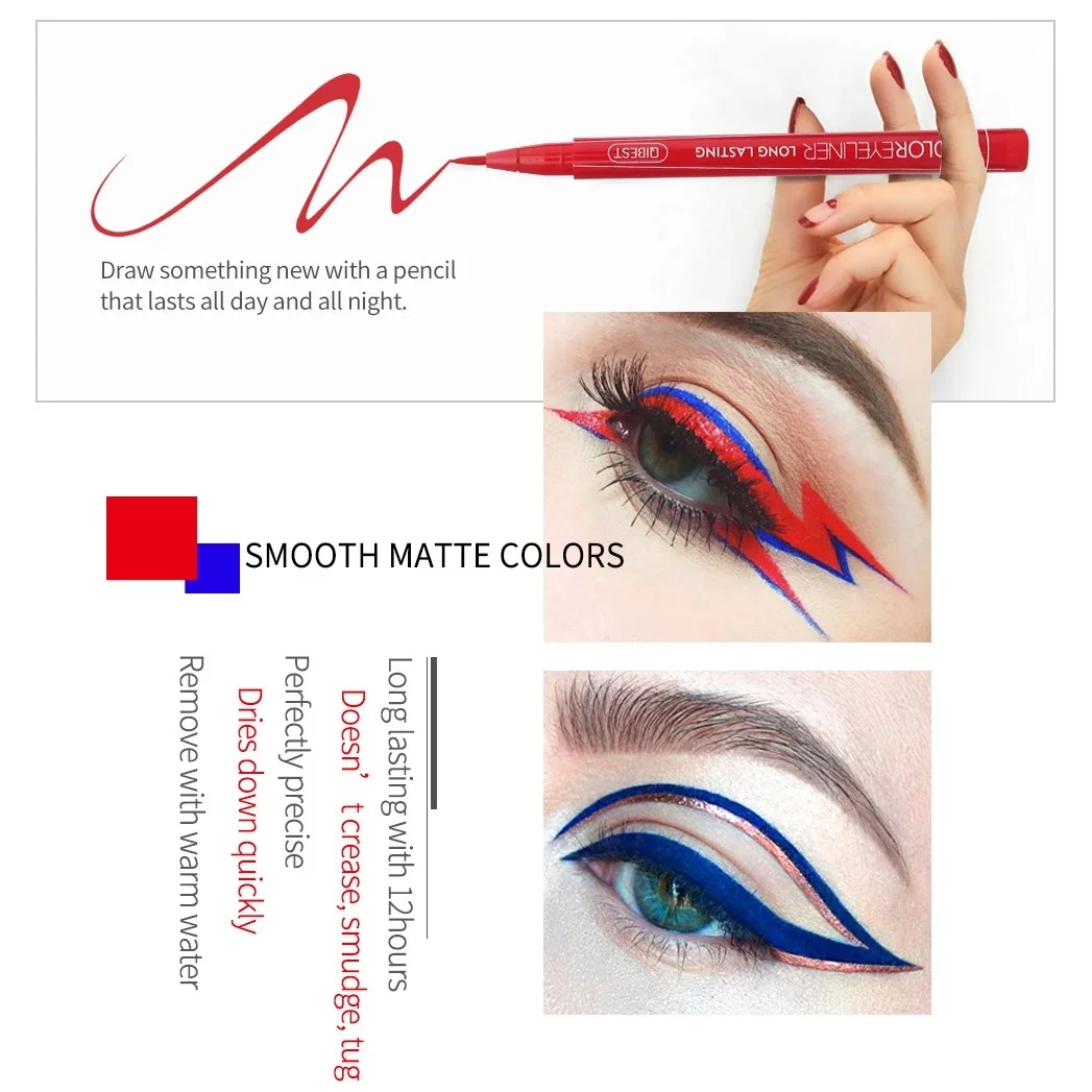 1Pcs Cat Eye Color Eyeliner Makeup Waterproof Neon Liquid Eye Liner Pencil Pen Make Up Comestics Long-lasting Black Makeup Tools
