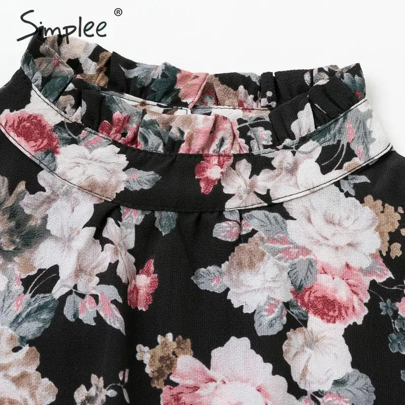 Beste Simplee Sexy bloemenprint maxi jurk Elegante kantoor dame stand kraag lange party dress Ruches herfst losse lange mouw jurk