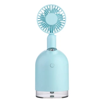 

2000 Mah Battery Fan With Air Humidifier 300Ml Usb Aroma Essential Oil Diffuser Night Light Portable Table Fan Blue