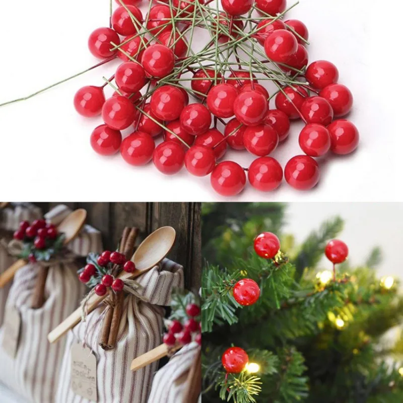 

50PCS Artificial Christmas Xmas Tree Wreath Decorations Holly Berry Stems DIY Craft Supplies