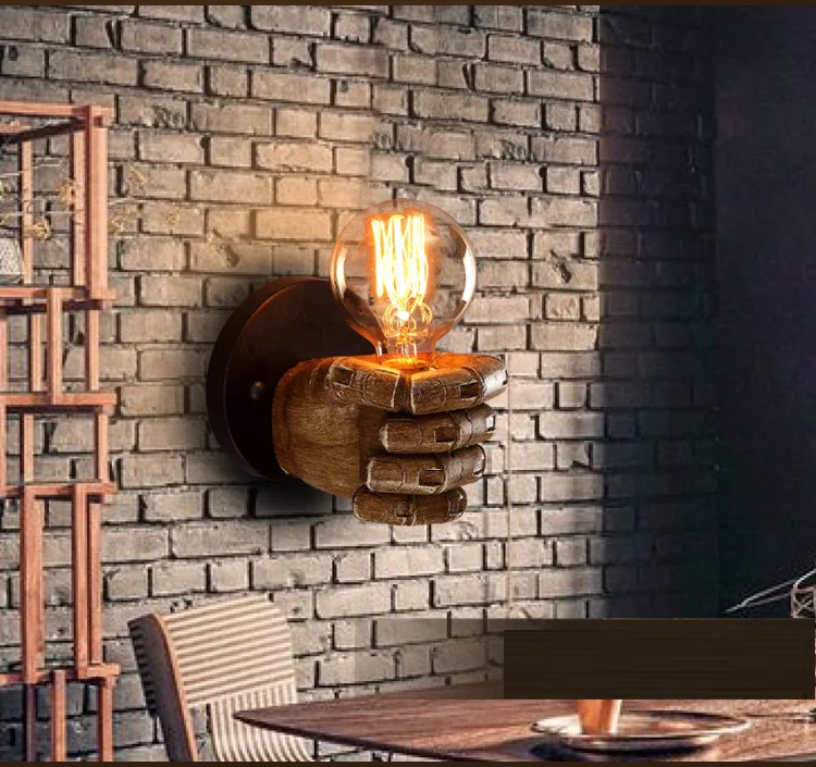 Retro Creative Fist Shape Wall Light E27 Lamp Holder Industrial Style Wall Lamp New Year Decoration for Home Bar Ligthting