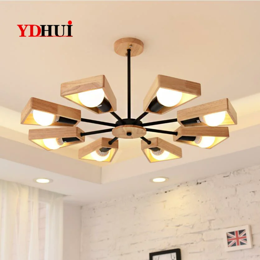 

Nordic wooden LED living room lamp Log living room dining room chandelier Individual bar chandelier Japanese bedroom Chandelier