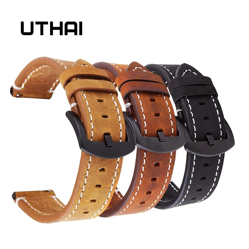 

UTHAI P18 Watchbands 18mm 20mm 22mm High-end retro Calf Leather Watch band Watch Strap with Genuine Leather Straps
