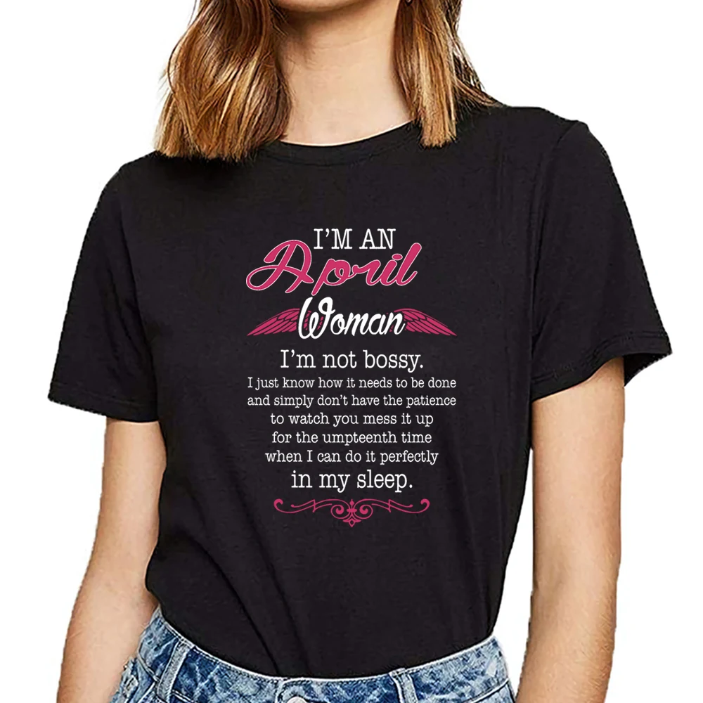 Топы футболка для женщин April woman not bossy birth month Vogue винтажные короткие женские