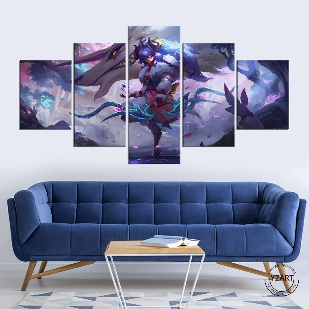 5pcs Spirit Blossom Kindred Picture League of Legends Game Poster HD Wall Pictures Canvas Art for Home Decor-NO Frame | Дом и сад
