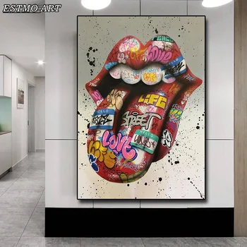 

Home Decor Graffiti Art Wall Paintings Print Cuadros On Canvas Tongue Street Art Abstract Posters Prints Modern Wall paintings