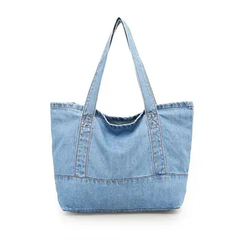 

Fashion Light Weight Soft Denim Tote Unisex Shopper Leisure Small Shoulder Handbag High Capacity Mummy Bag 2020 New