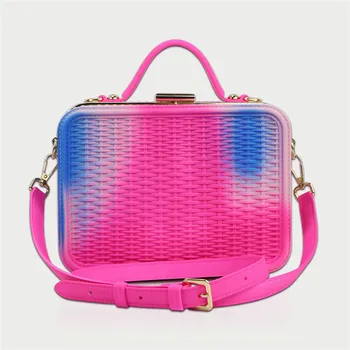 

2020 New Women Panelled Jelly Bags Fashion Colored Matte PVC Shoulder Messenger Bag Painted Woven Suitcase Rainbow Color Handbag