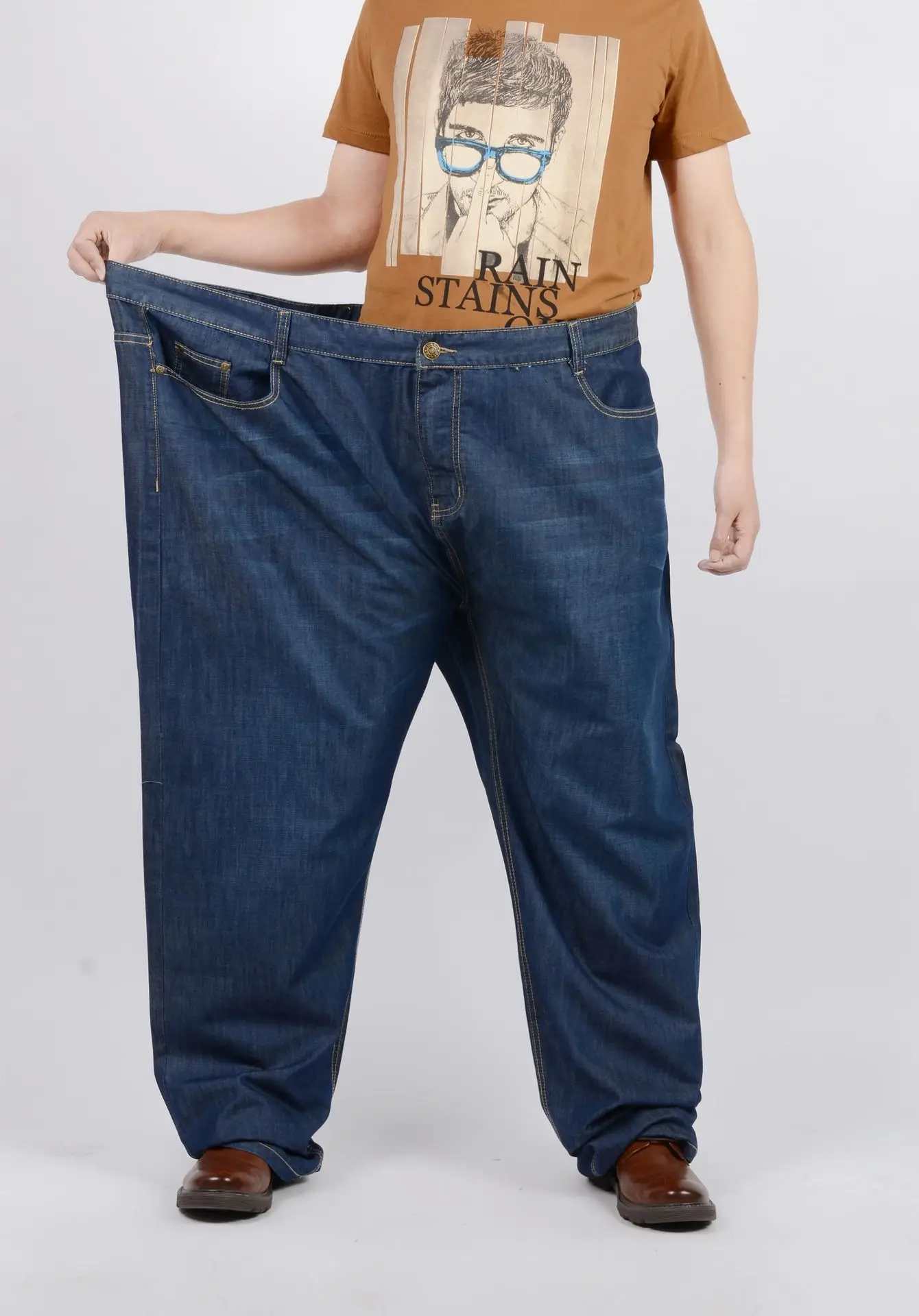 

Autumn And Winter Thick Section Jeans Men's shang wu kuan Loose Straight Solid Color Plus-sized Elasticity Large Size Cowboy Lon