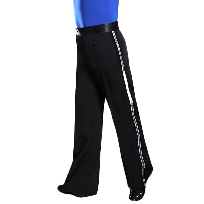 Black Pant Блестящие Серебристые полосатые штаны для латинских танцев с блестками мужские черные брюки большого размера для взрослых мужское стандартное платье для танцев Штаны для латинских танцев VDB716 - Цвет: Black Pant
