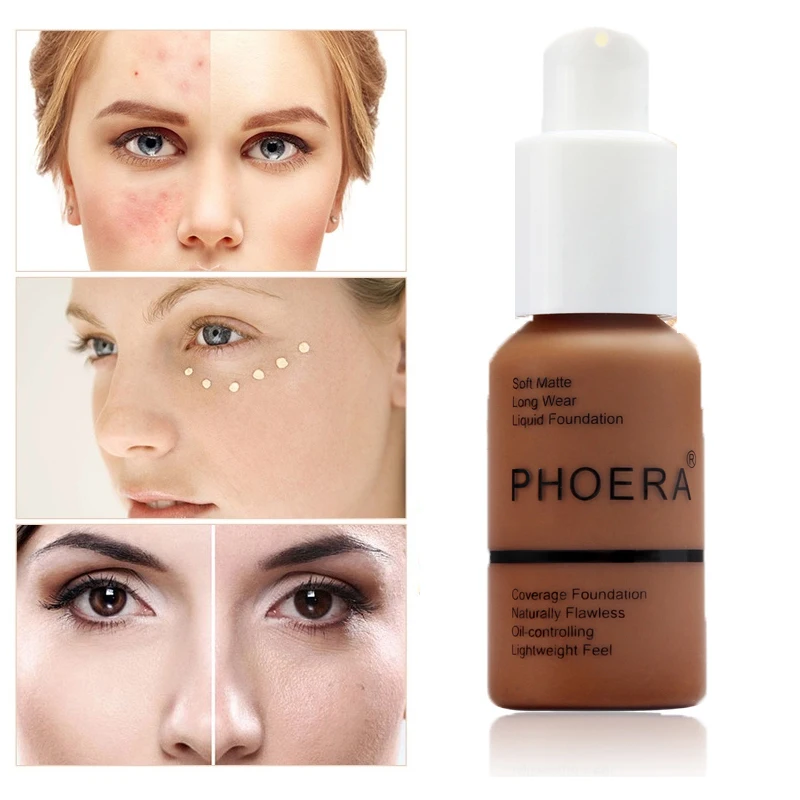 Liquid Foundation PHOERA 2pcs/set Liquid Coverage Foundation Facial Base Cream Brighten Moisturizer Mineral Full Cover Concealer Makeup TSLM1 liquid foundation,makeup cosmetics,makeup cream