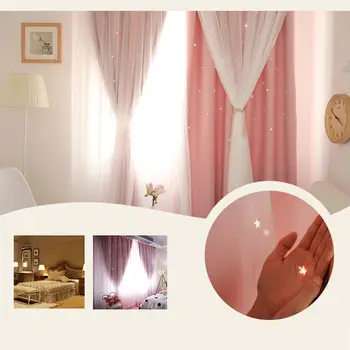 

Double-Layer Gauze Stars Curtains Hollowed Out Shading Starry Finished Products Simple Modern Bedroom Romantic Decoration