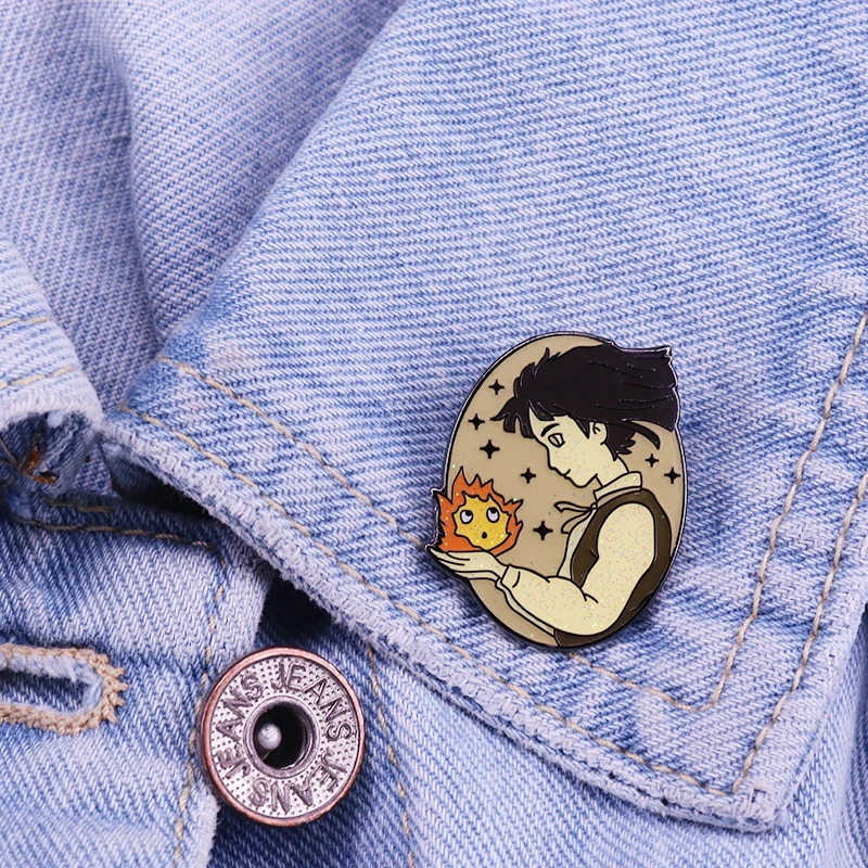 Подвижный замок Howl's Sophie& Calcifer, блестящий значок Ghibli, декор для фанатов аниме